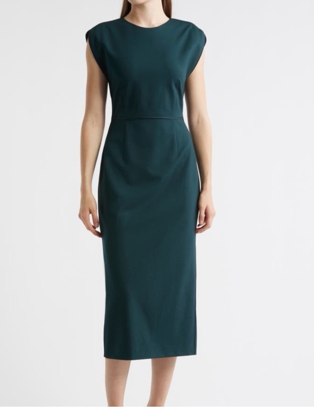 Boss Deep Green Cap Sleeve Midi Sheath Dress